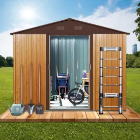 8ft x 6ft Outdoor Metal Storage Shed with Floor Base,Coffee