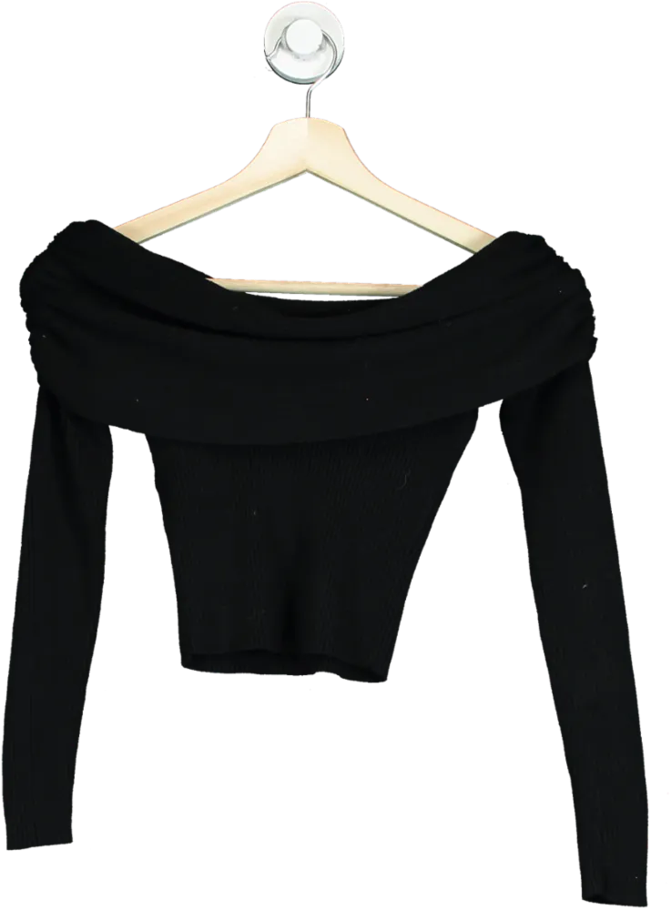 Abercrombie & Fitch Black Off-Shoulder Ribbed Top UK XXS