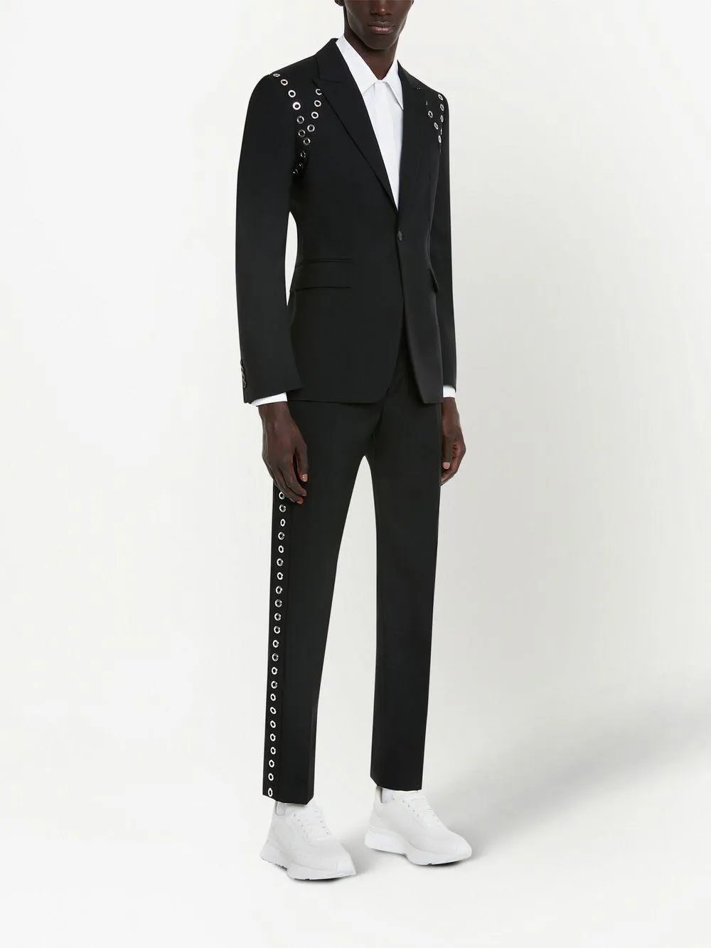 ALEXANDER MCQUEEN Eyelet Cigarette Trousers for Men - Black Wool Blend, SS23