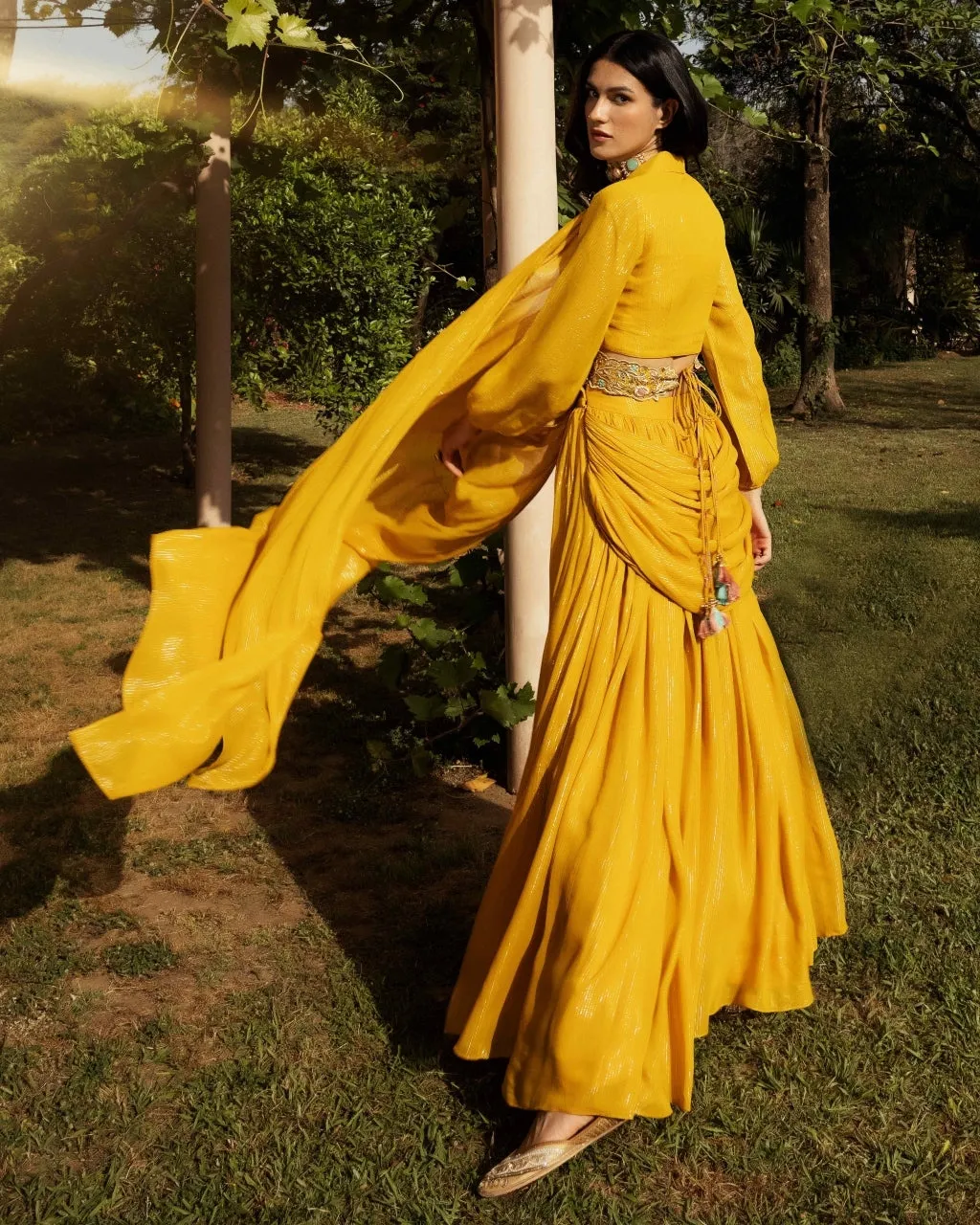 Amber Gharara Collared Sari Set