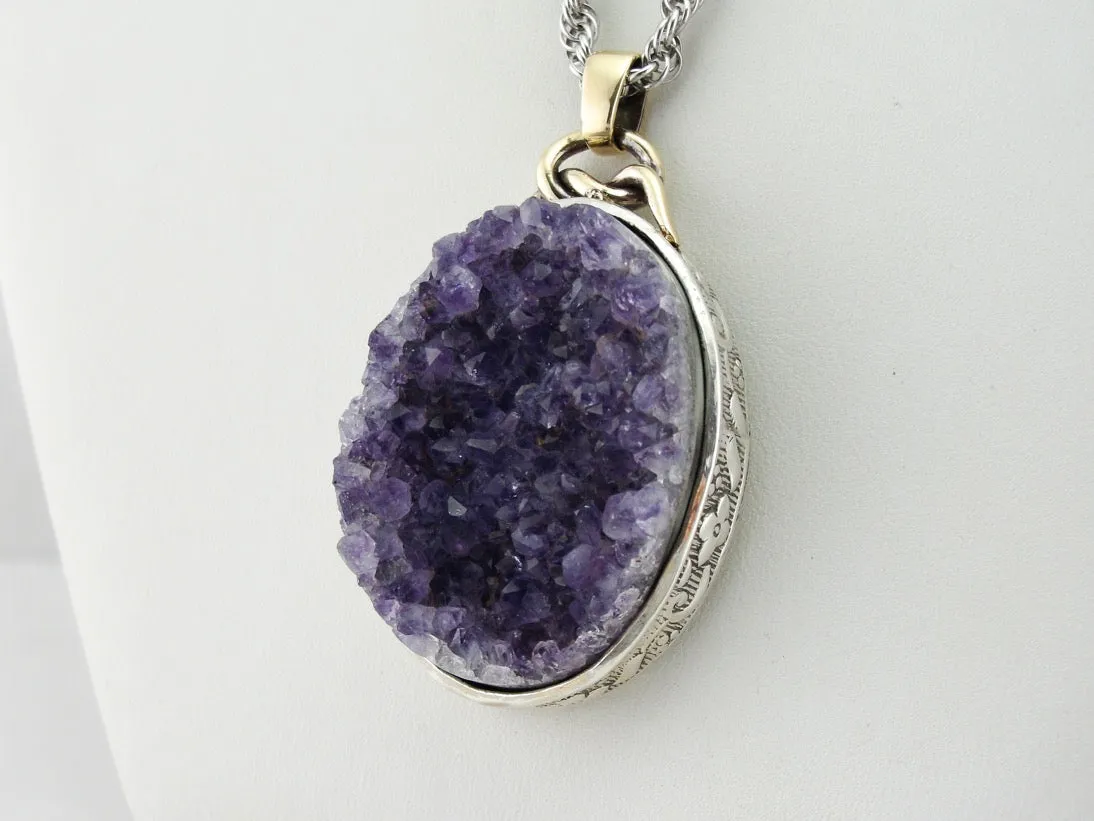 Amethyst Druzy Pendant, Rough Amethyst Crystal