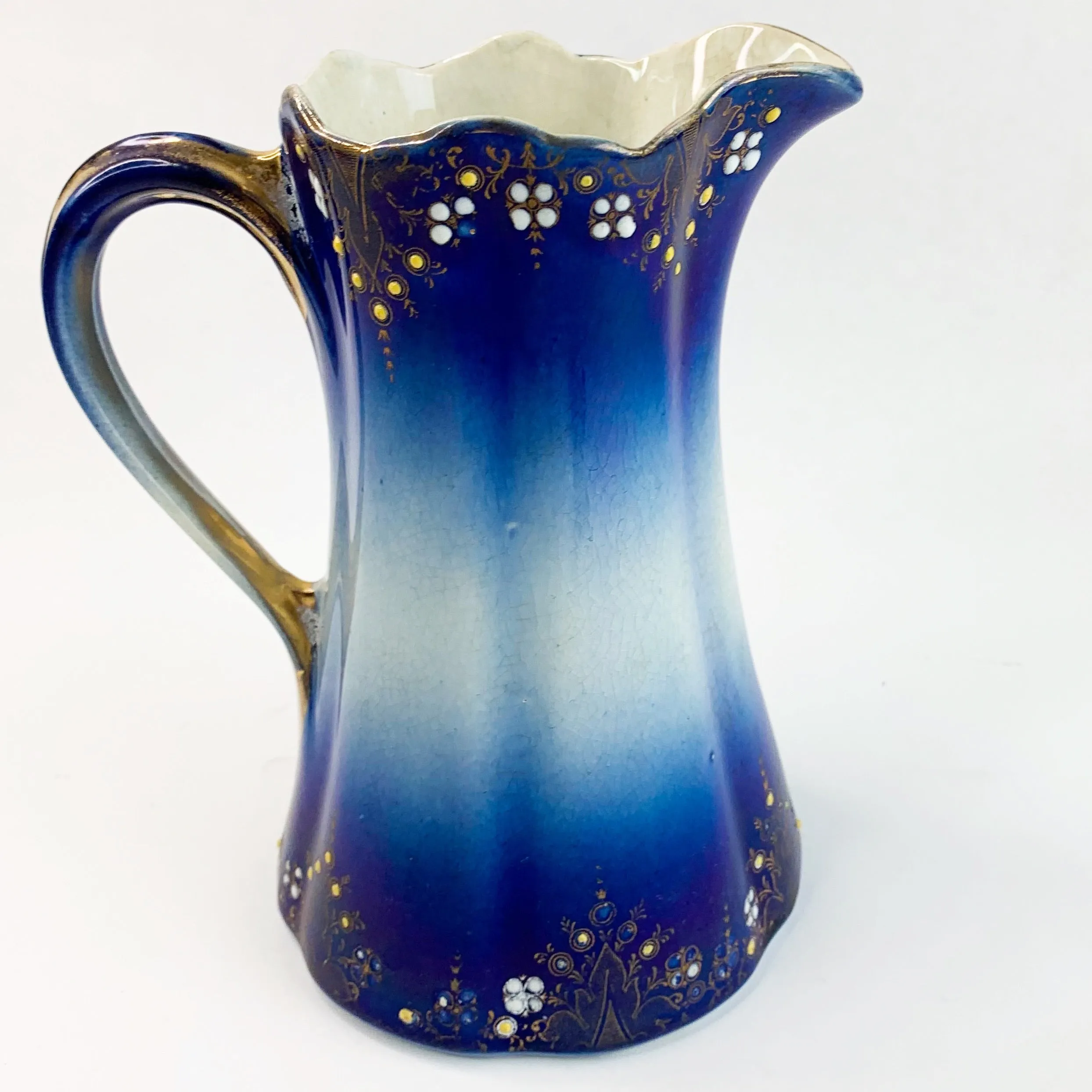 Antique Luneville France Blue Pitcher