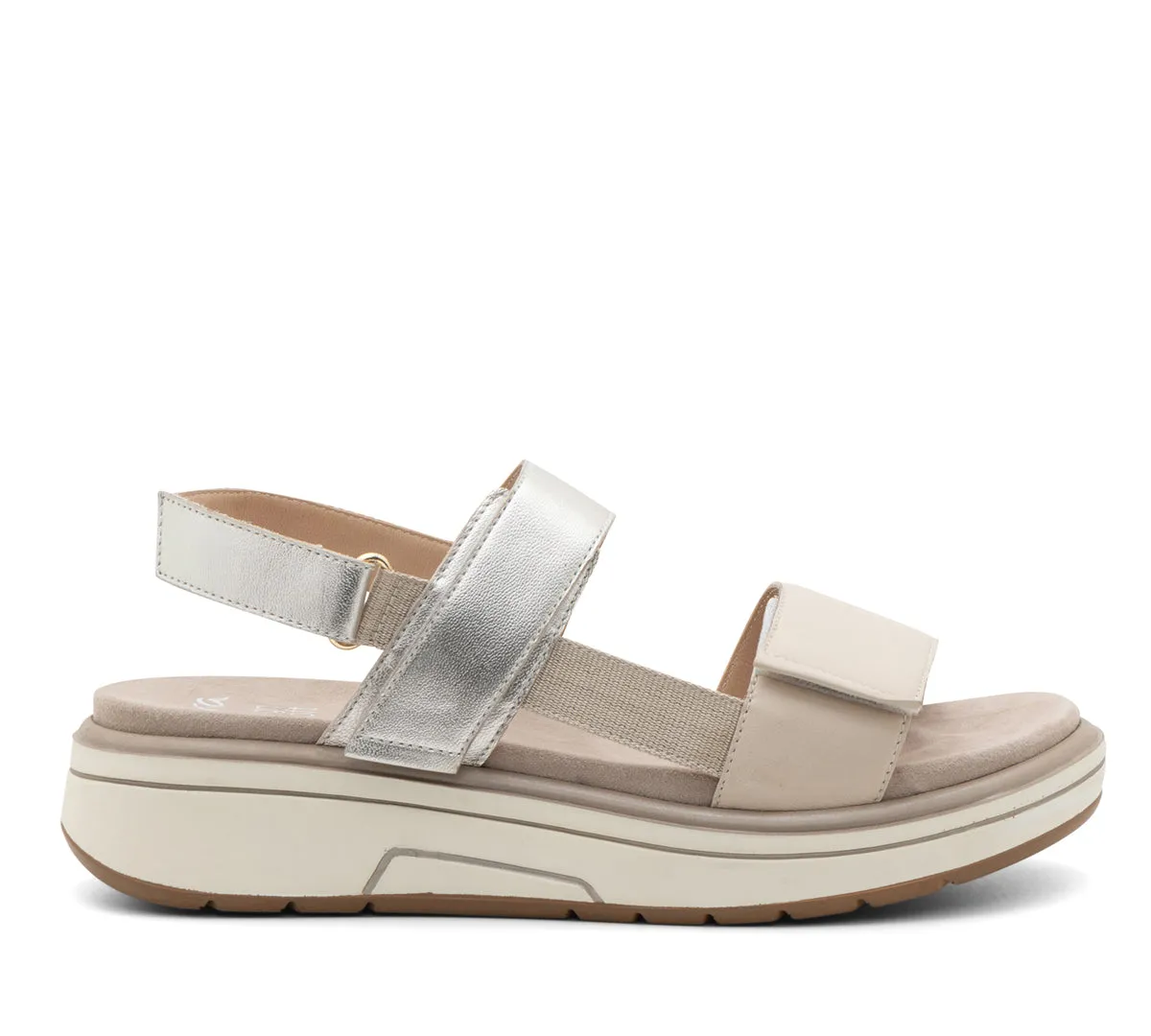 Ara La Mesa Off White, Sand & Platinum Nappa Leather Metallic Sandal 12-20204-05