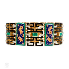 Art Deco Chinoiserie enamel, diamond, and malachite bracelet