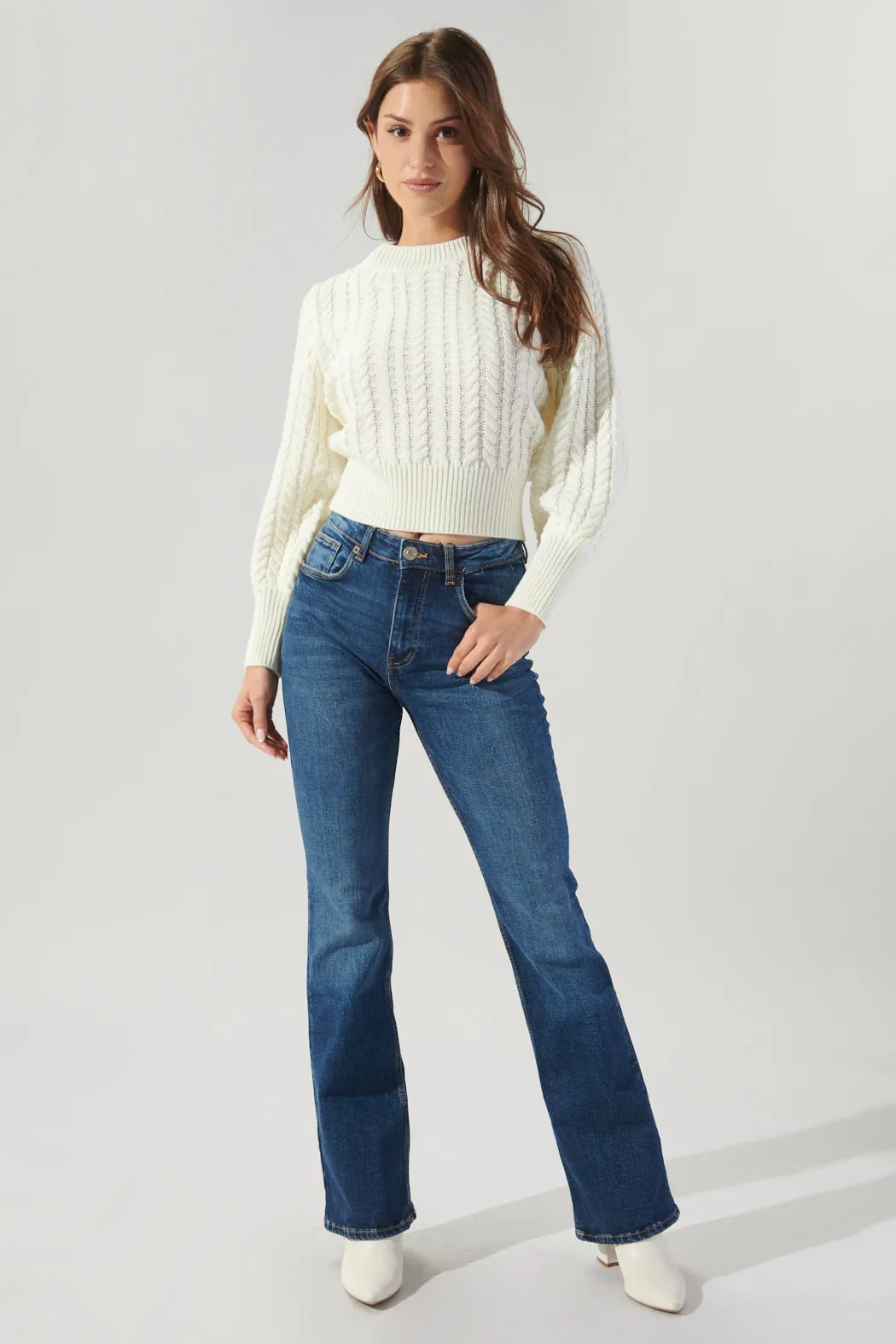 Ashtyn Cable Knit Balloon Sleeve Crop Sweater