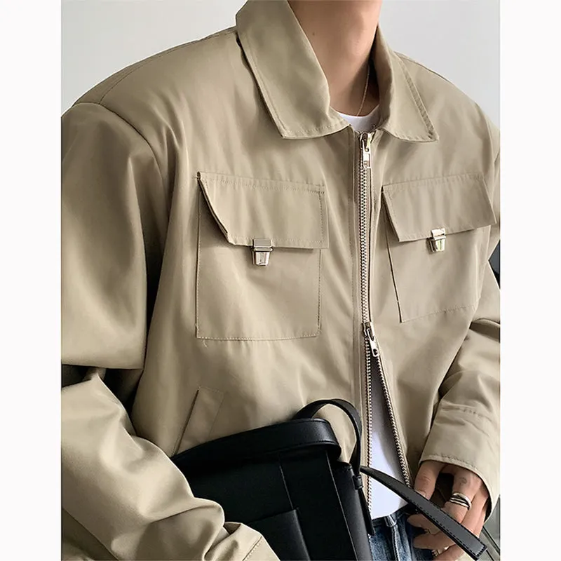 Autumn Solid Color Zip Short Jacket