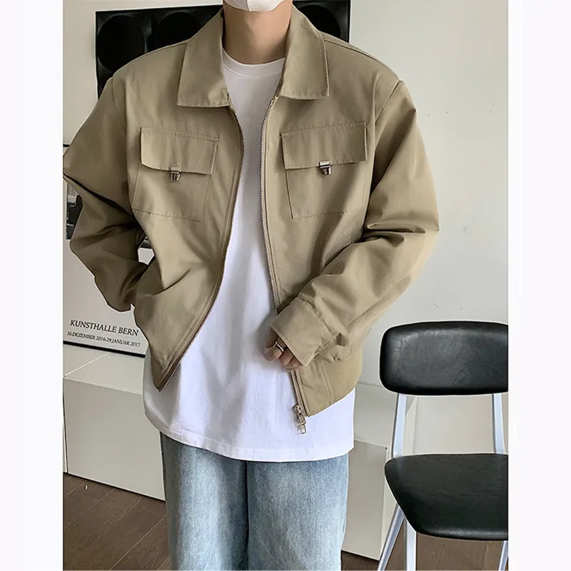 Autumn Solid Color Zip Short Jacket