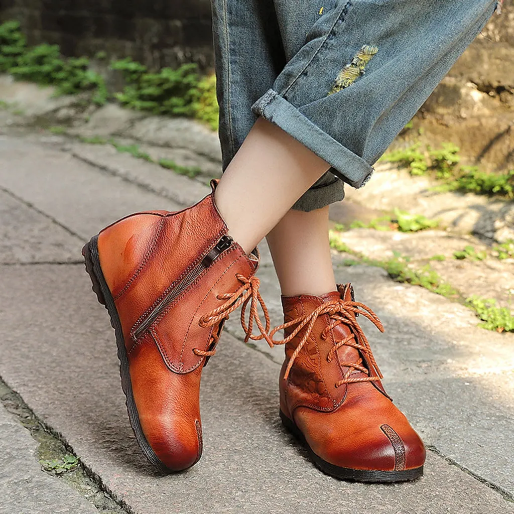 Autumn Winter Retro Leather Comfortable Women's Boots