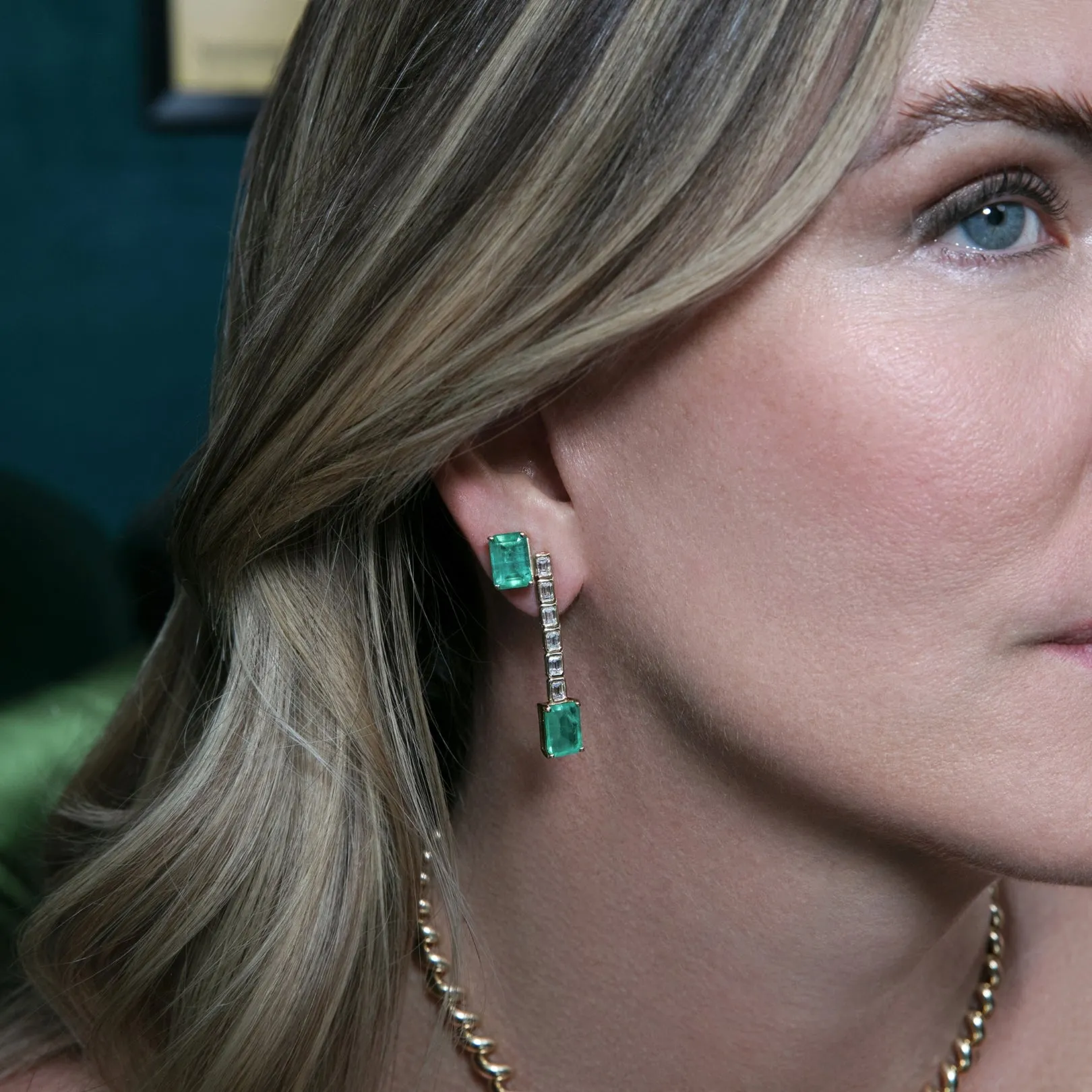 Baguette Emerald Stud Earrings