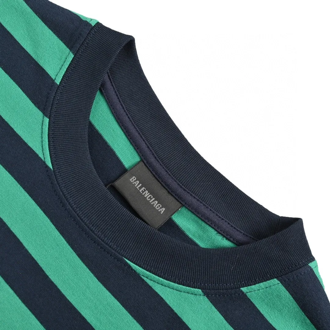 Balenciaga Green and Black Striped T-Shirt