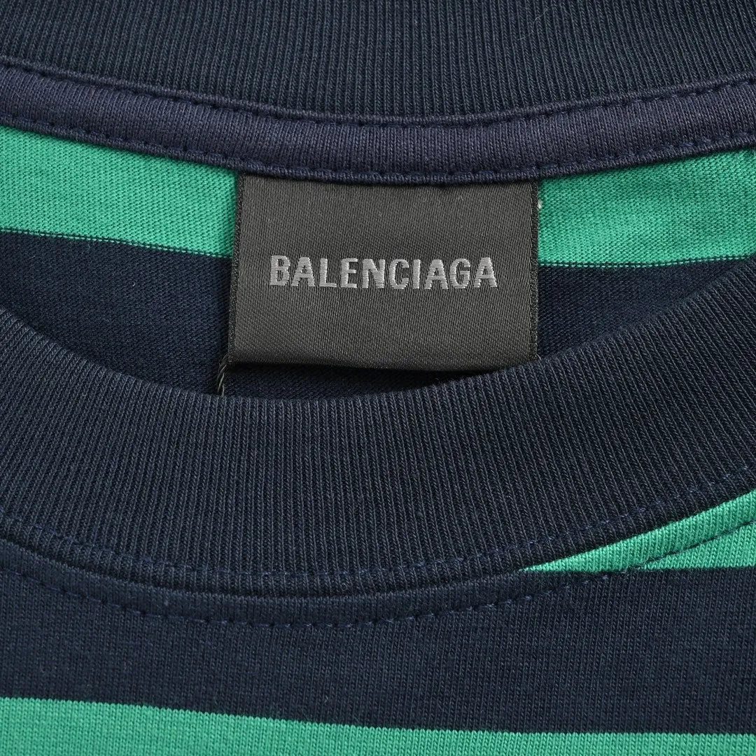 Balenciaga Green and Black Striped T-Shirt