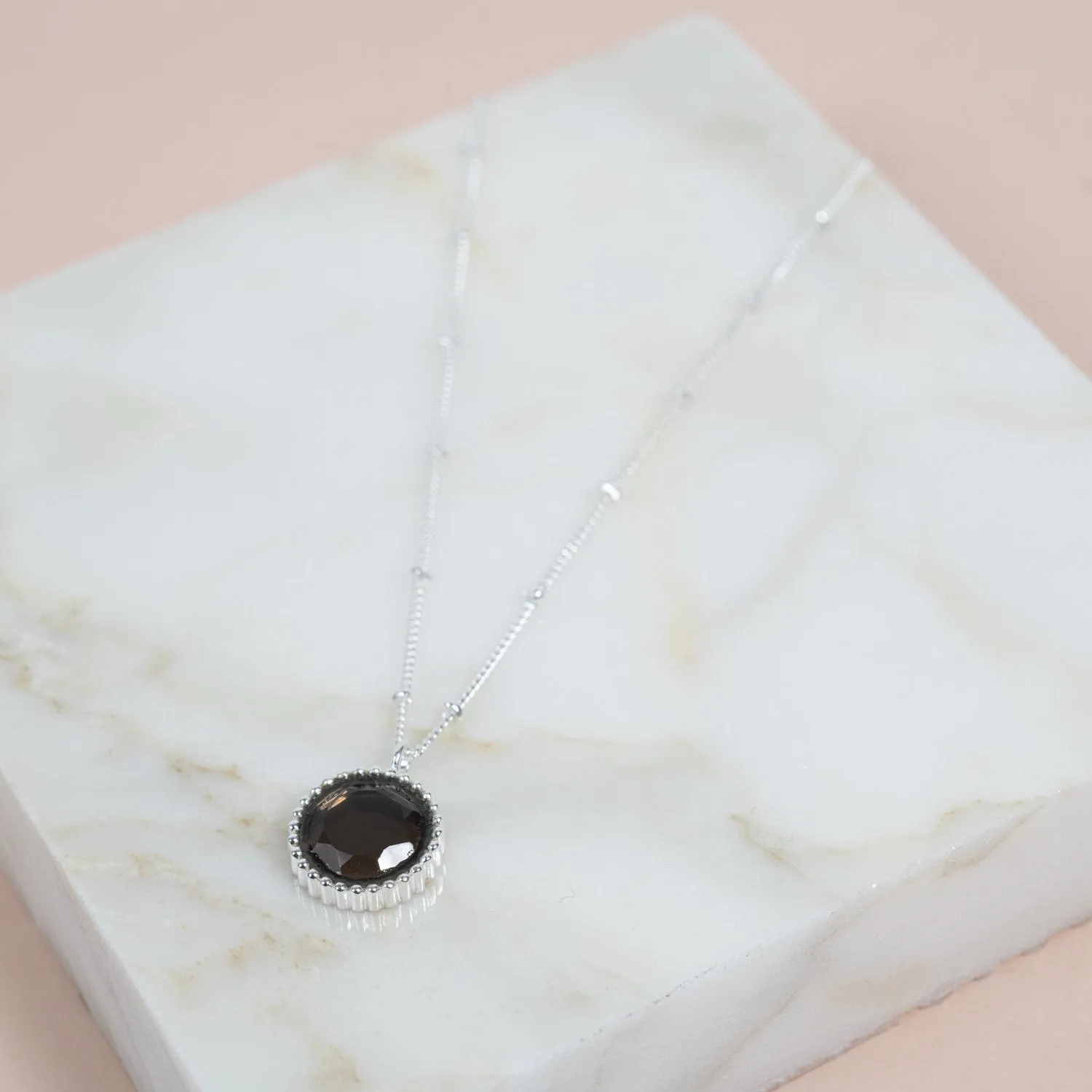 Barcelona Silver November Smokey Quartz Birthstone Necklace