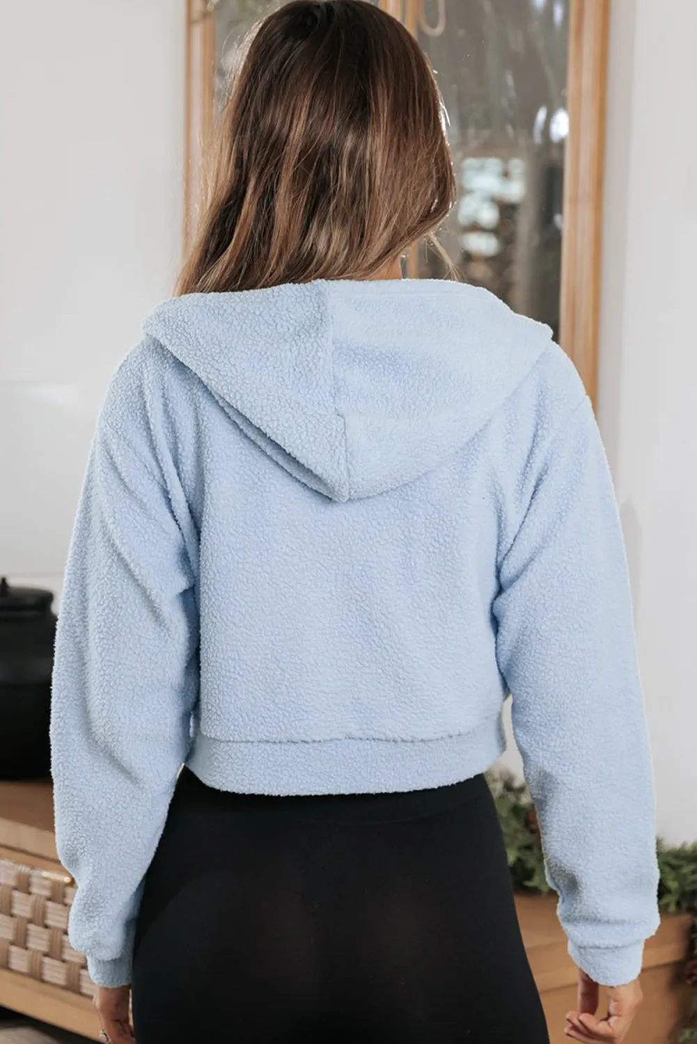 Beau Blue Cropped Sherpa Zip Up Hoodie