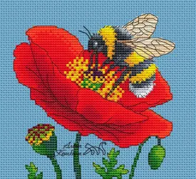 Bee on poppy - PDF Cross Stitch Pattern