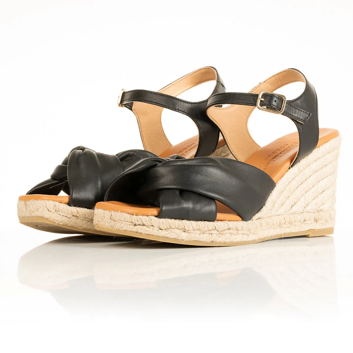 Bertie - Wide Fit Wedge Sandal - Black Leather