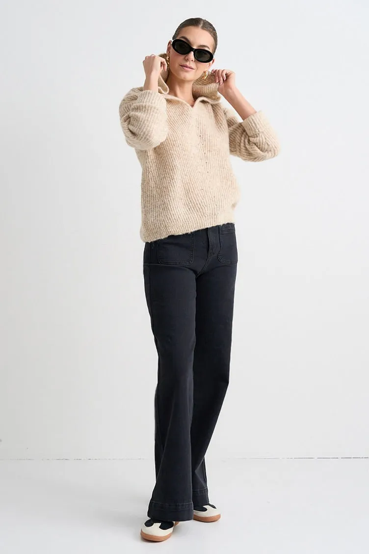 Birdie Oat V Neck Hooded Knit Jumper