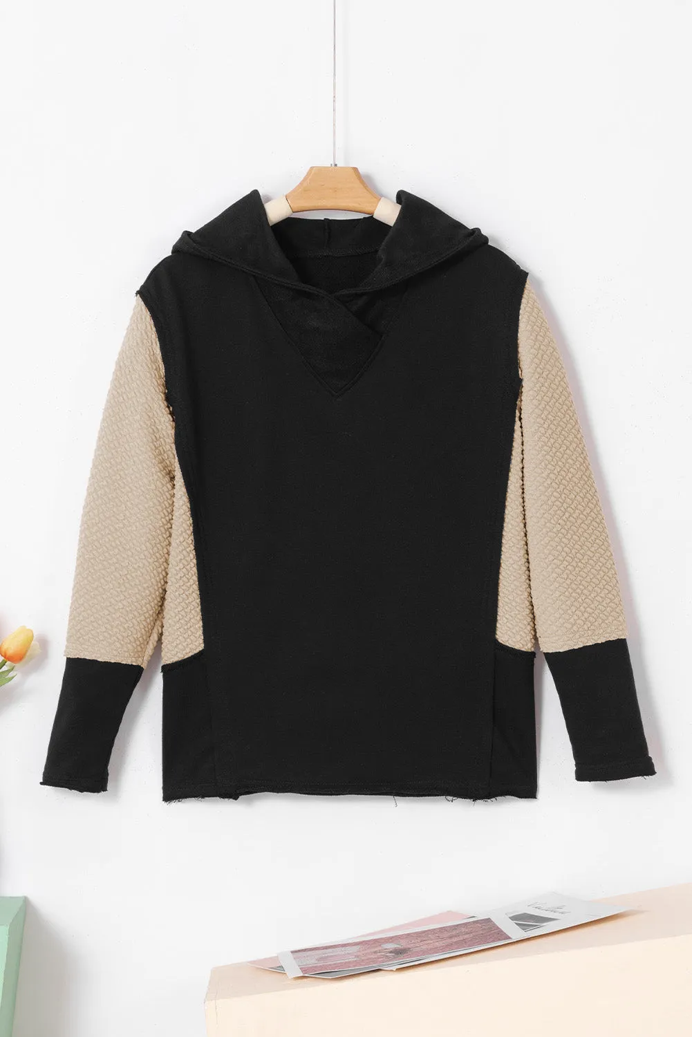 Black Contrast Sleeves Patchwork Colorblock Hoodie