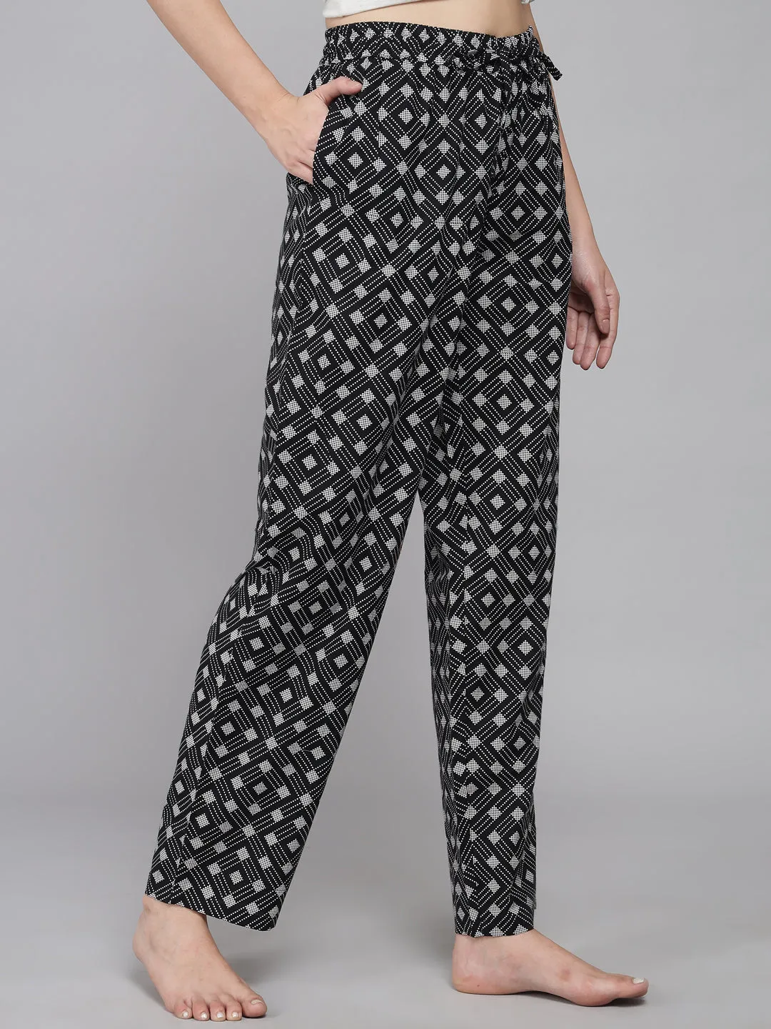 Black Women's Square Check Cotton Pyjama by Shararat