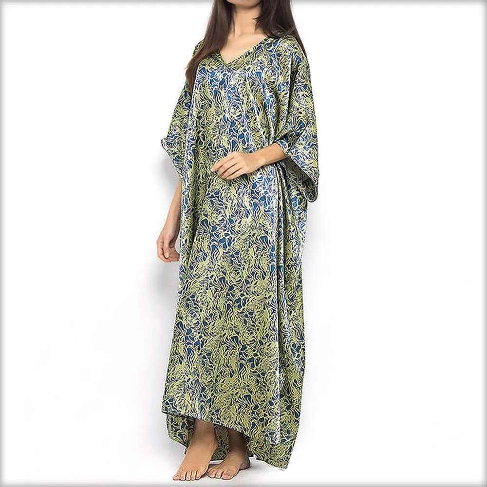 Blue & Yellow Printed Long Nighty Kaftan