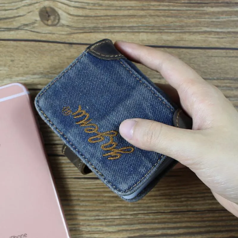 Blue Denim Mens Bifold billfold Wallet Jean Card Holder Card Wallet For Men