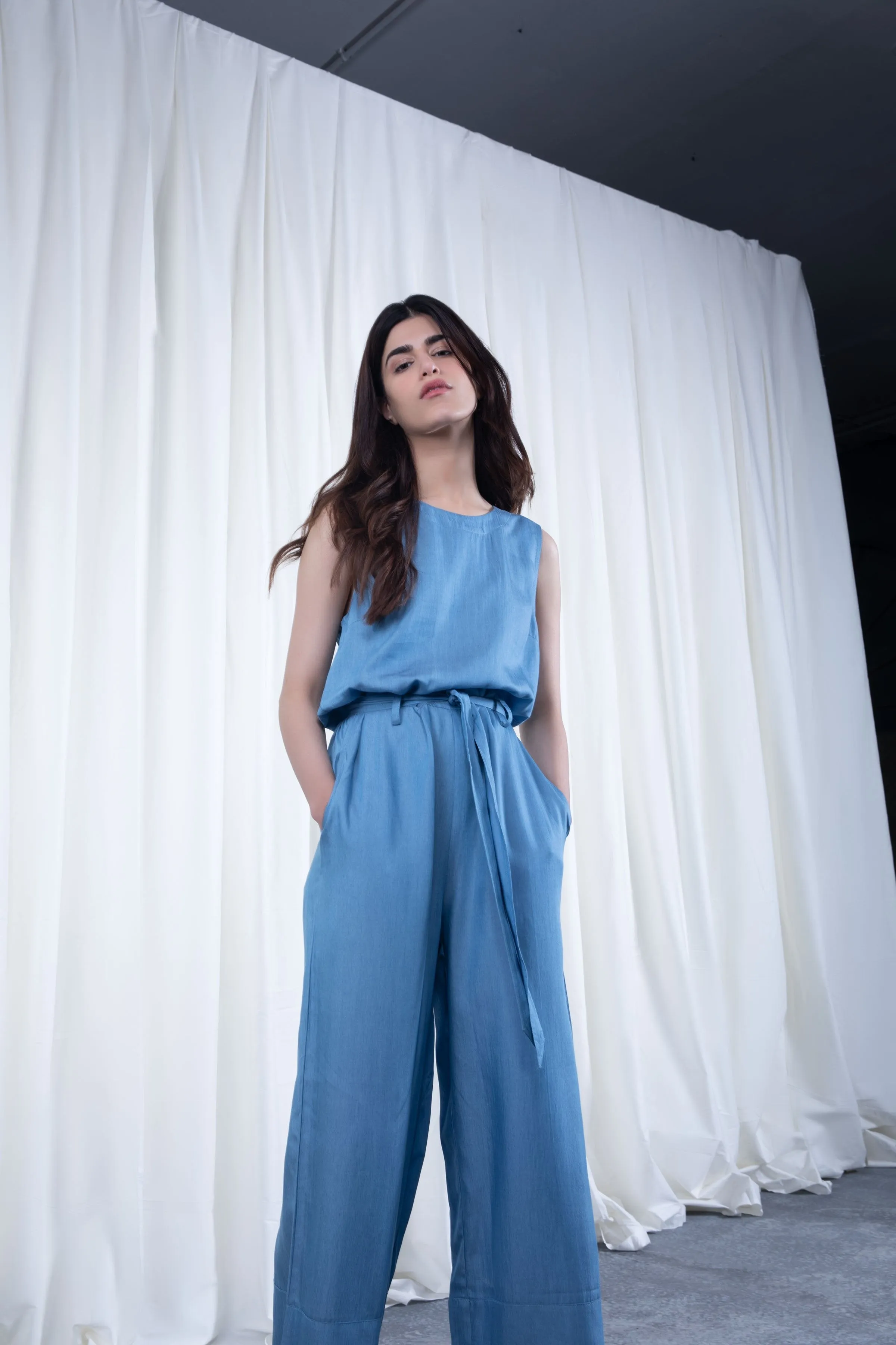 Blue Jumpsuit with Belt