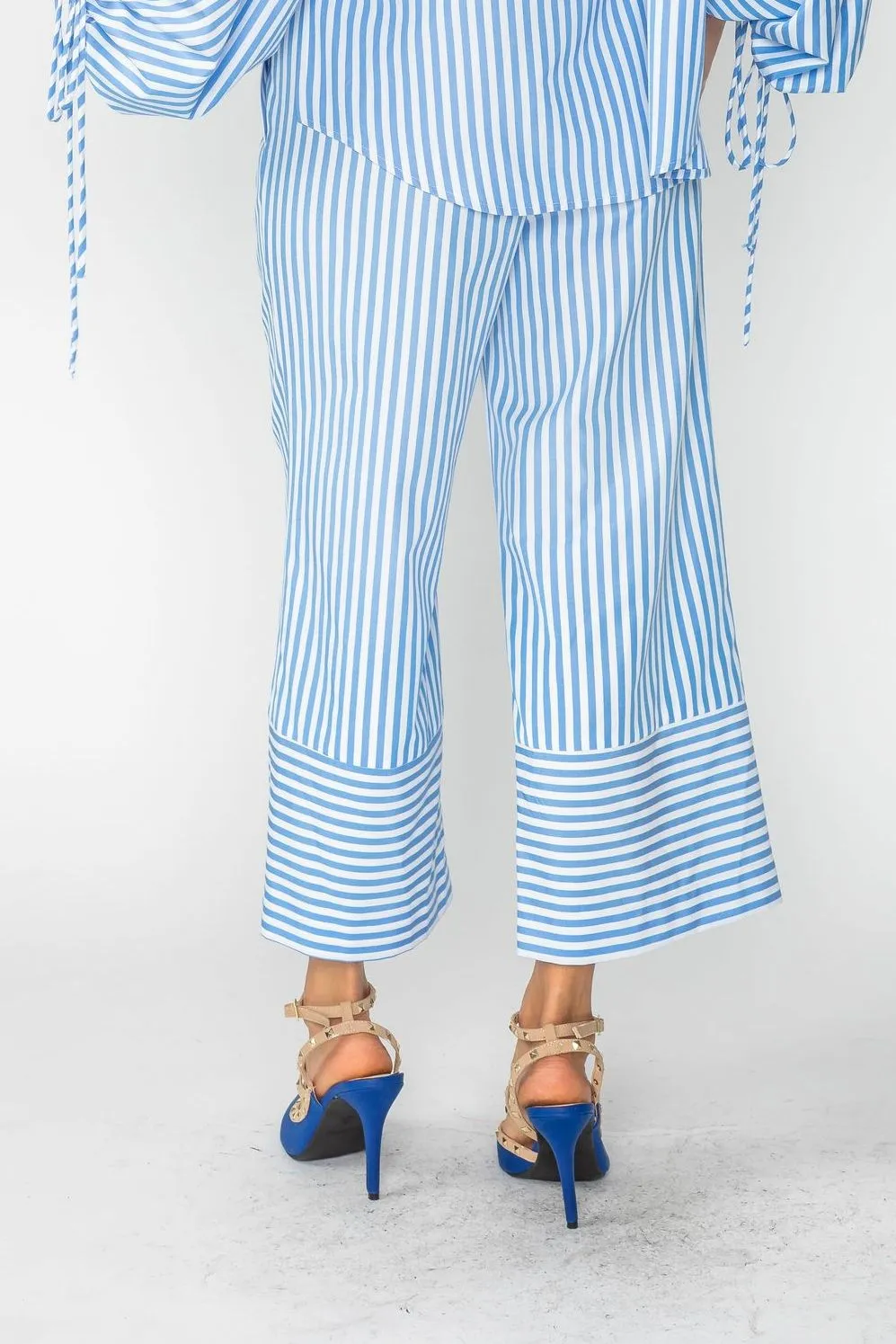 Blue Stripe Wide-Leg Pants