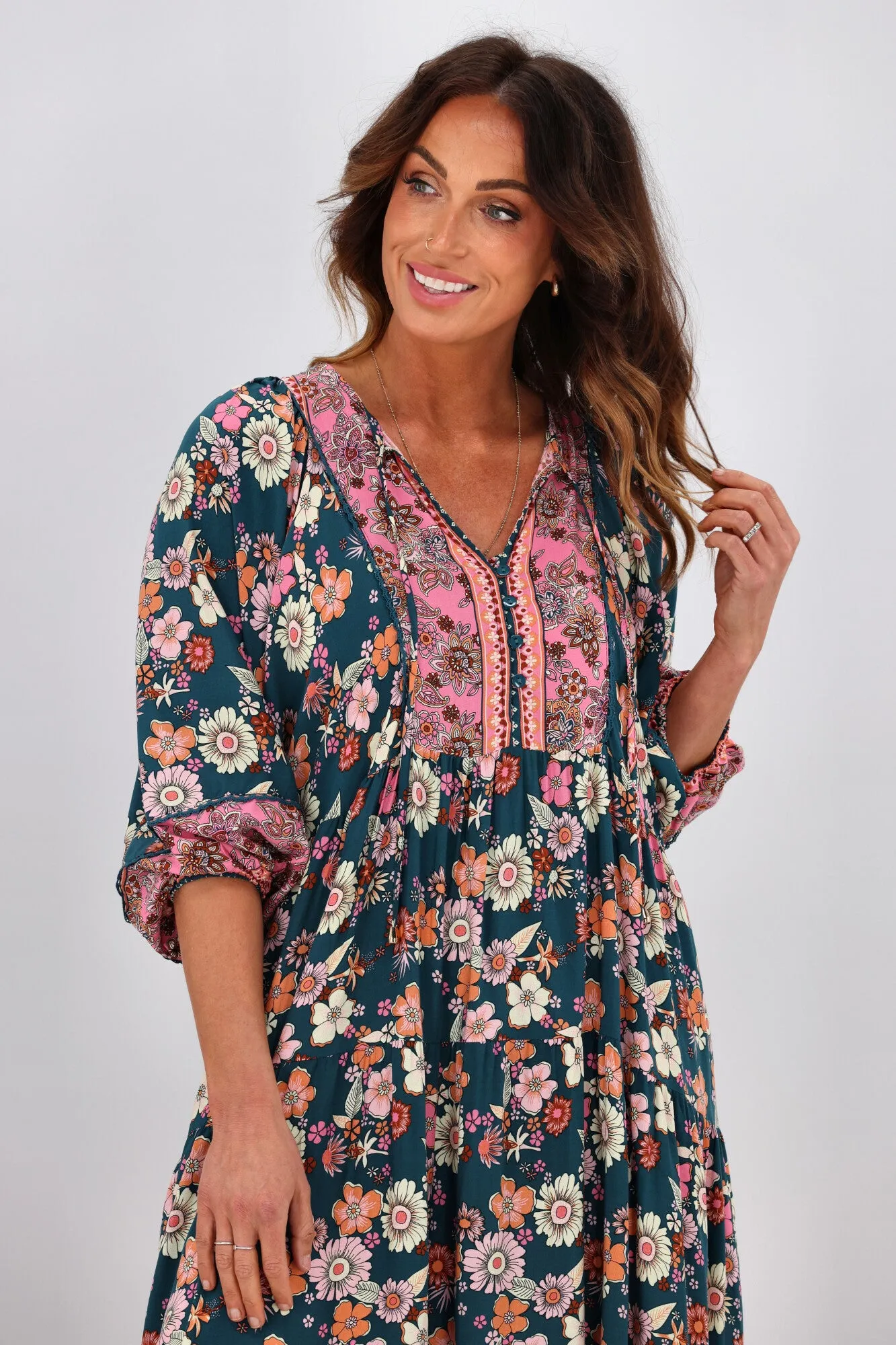 Boho Australia Silas Dress Floral Teal