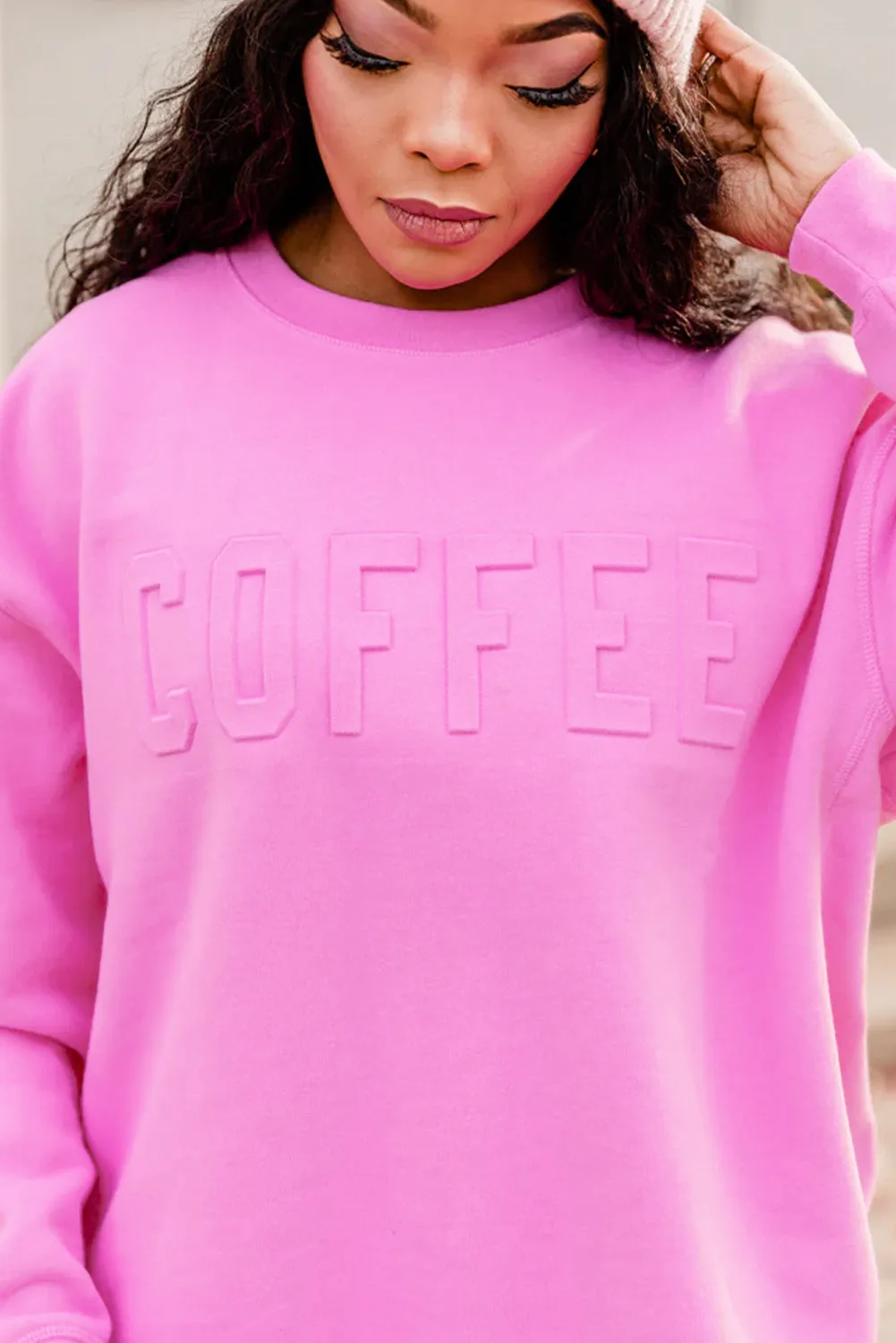 Bright Pink MAMA Letter Embossed Casual Sweatshirt