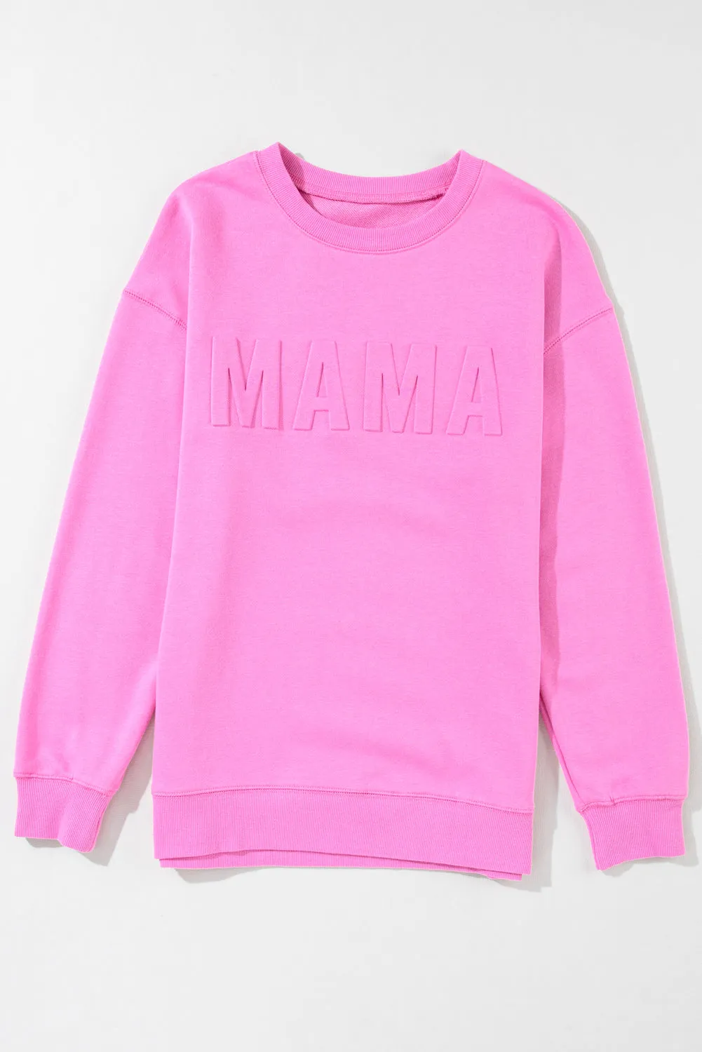 Bright Pink MAMA Letter Embossed Casual Sweatshirt