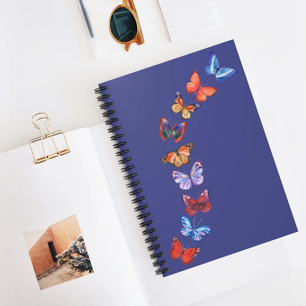 Butterflies in Flight Spiral Dark Blue Journal - Ruled Line