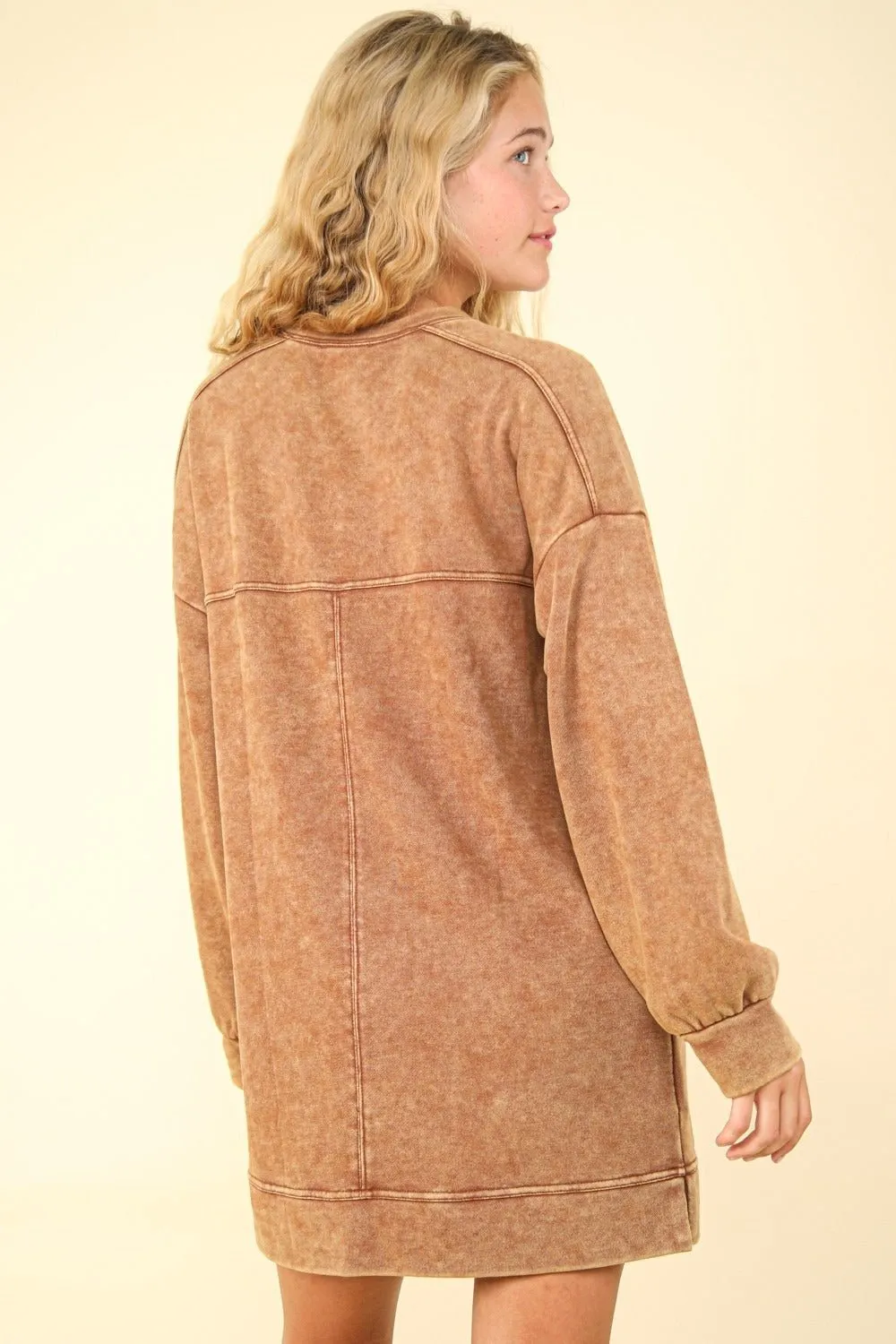 Camel Mineral Washed Oversized Sweatshirt Dress