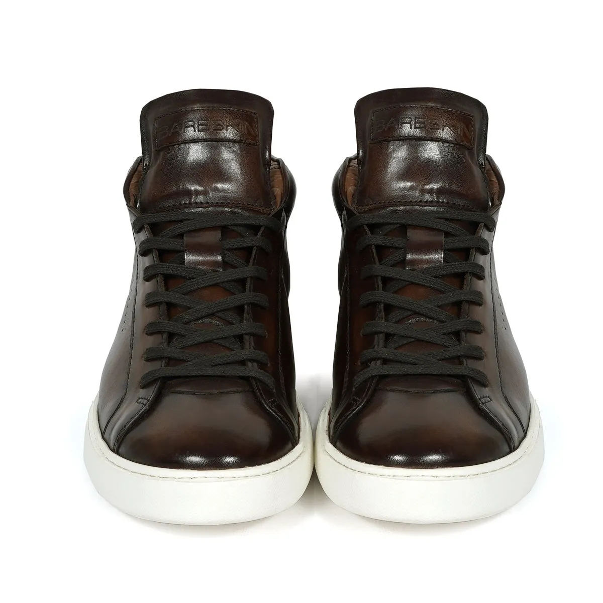 Casual Lace-Up Sneaker with Paint Brush Look in Dark Brown Genuine Leather