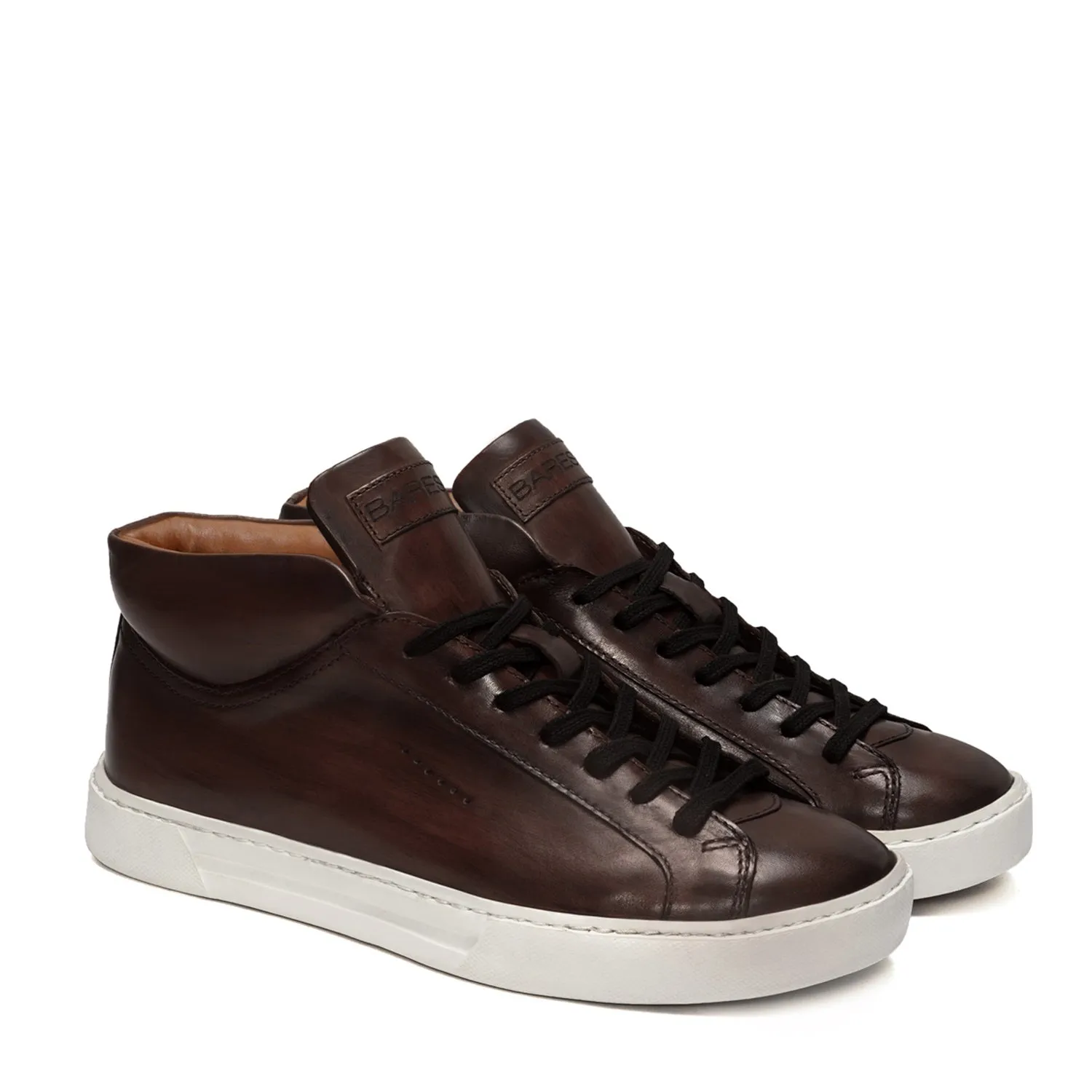 Casual Lace-Up Sneaker with Paint Brush Look in Dark Brown Genuine Leather