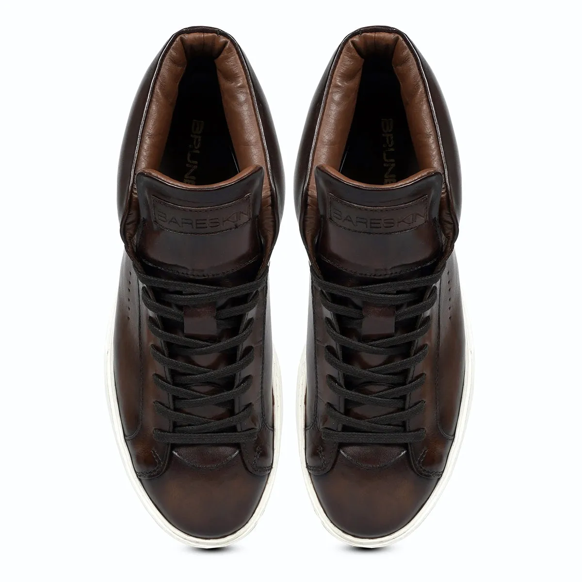 Casual Lace-Up Sneaker with Paint Brush Look in Dark Brown Genuine Leather