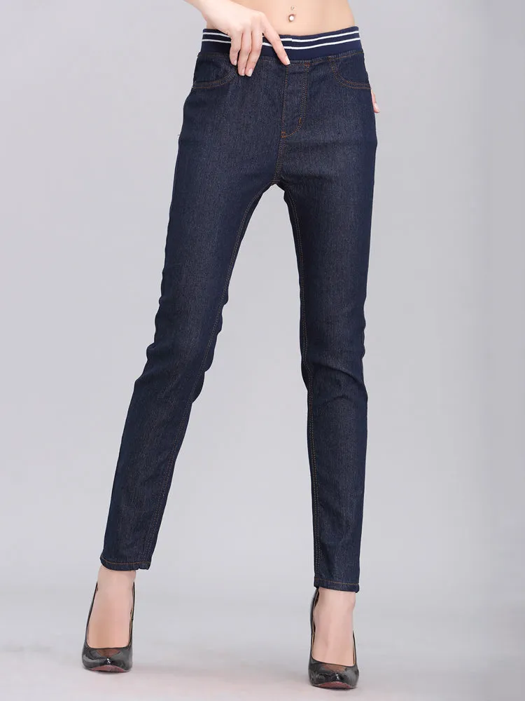 Casual Women High Waist Elastic Pencil Denim Jeans