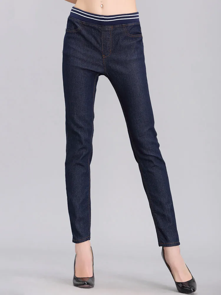 Casual Women High Waist Elastic Pencil Denim Jeans