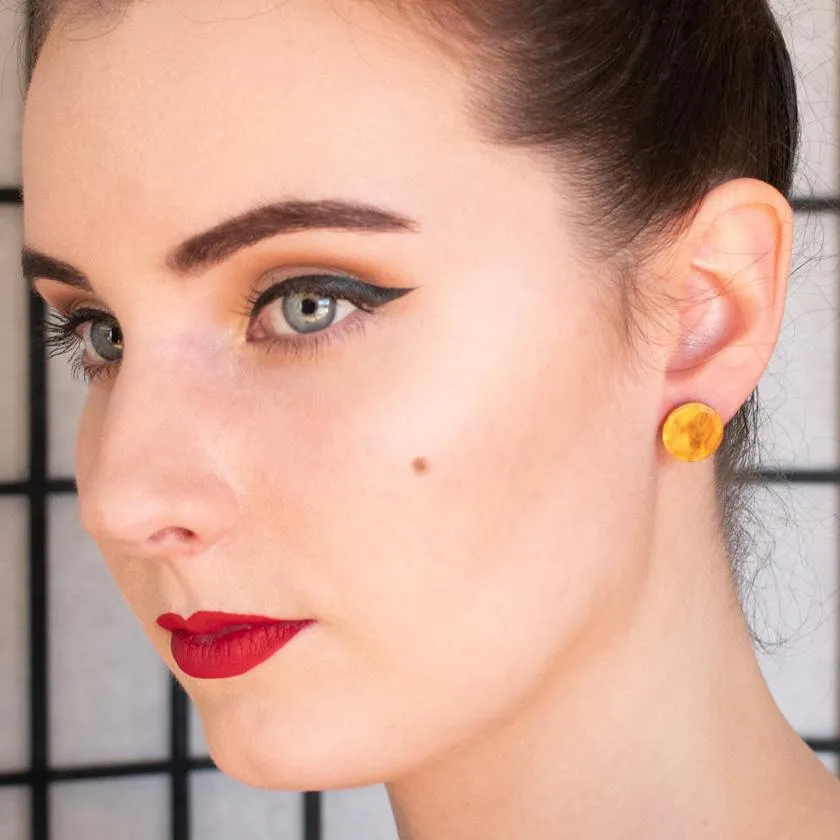 Circle Ripple Resin Stud Earrings - Gold