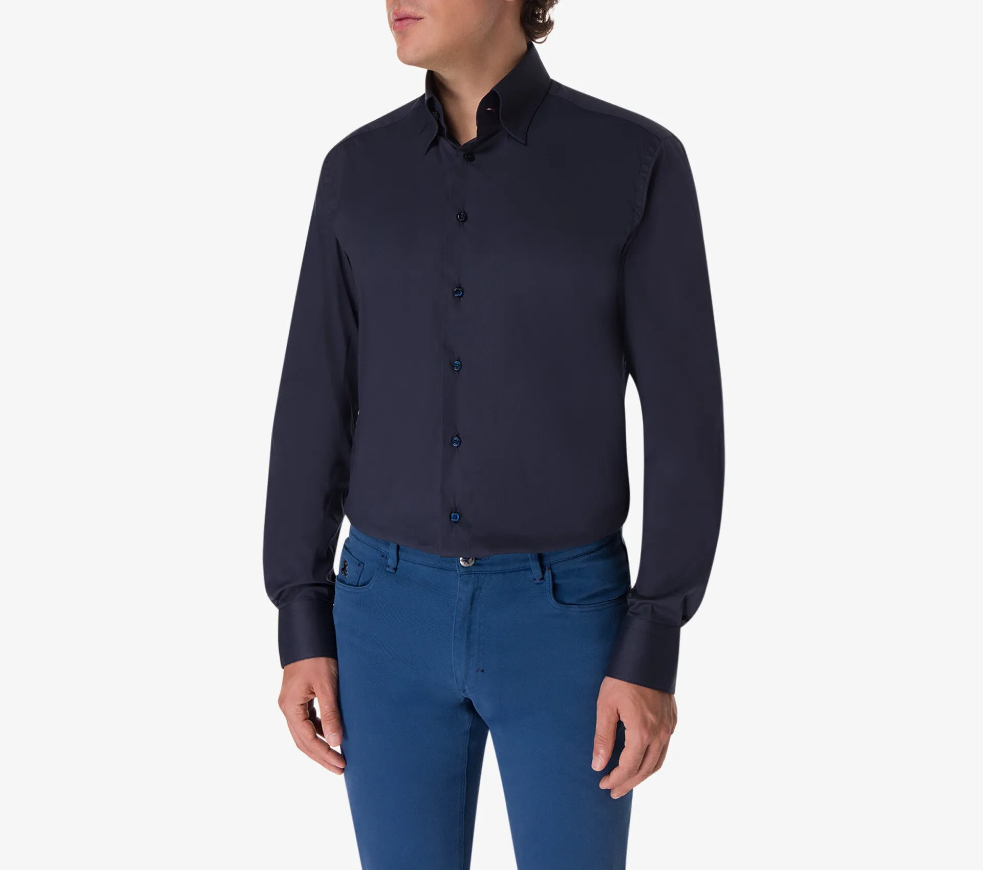 Classic Cotton Blend Shirt with Unique American-Style Collar