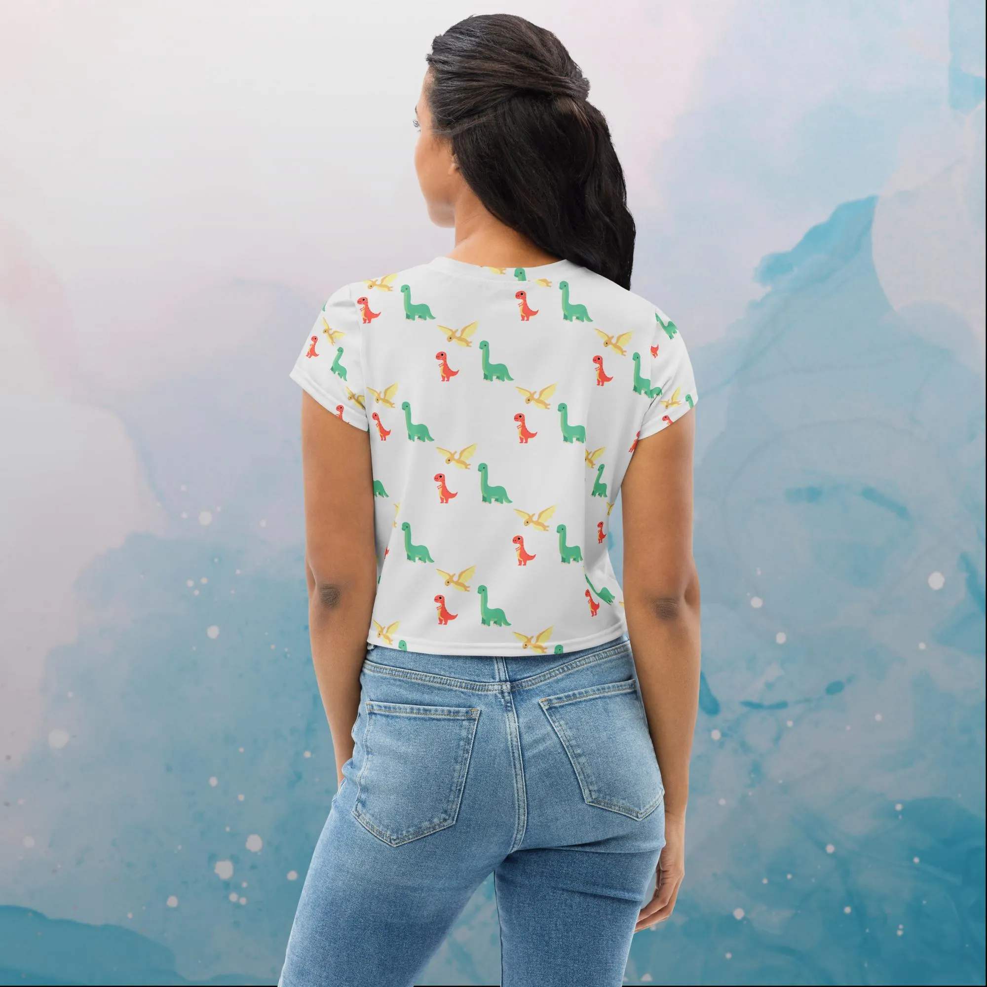 Cute Dino Print Crop Tee