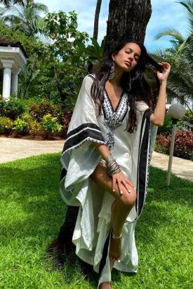 Ebony & Ivory Embroidered Kaftan