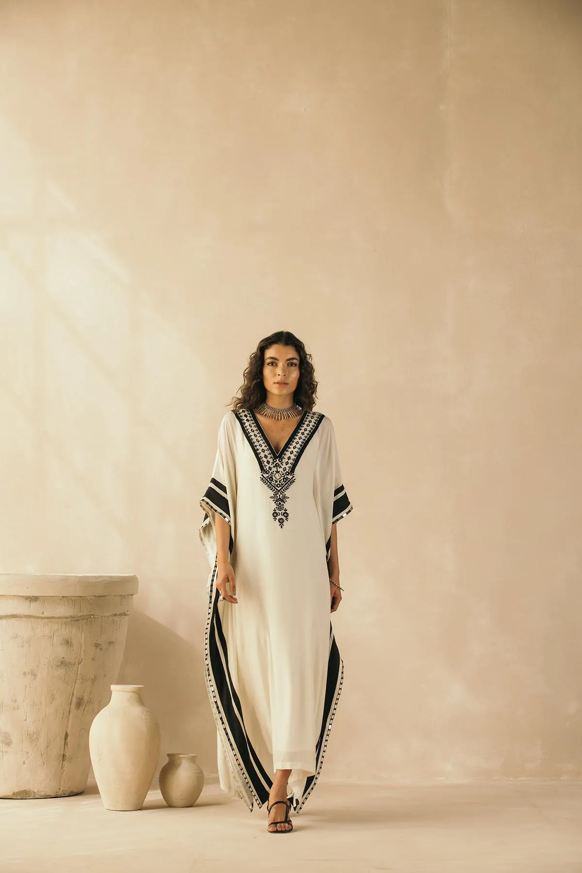 Ebony & Ivory Embroidered Kaftan