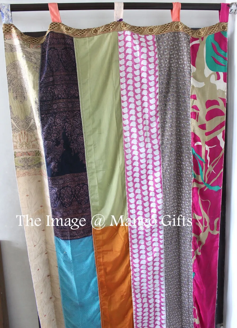 Extra Long Silk Sari Boho Curtains 14 feet Length Boho Theme Indian Sari Curtain Drapes