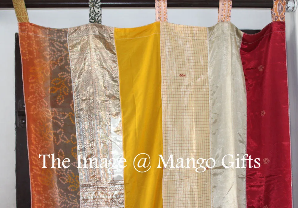 Extra Long Silk Sari Boho Curtains 14 feet Length Boho Theme Indian Sari Curtain Drapes