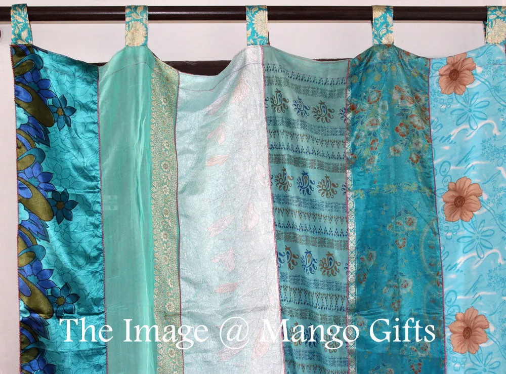 Extra Long Silk Sari Boho Curtains 14 feet Length Boho Theme Indian Sari Curtain Drapes