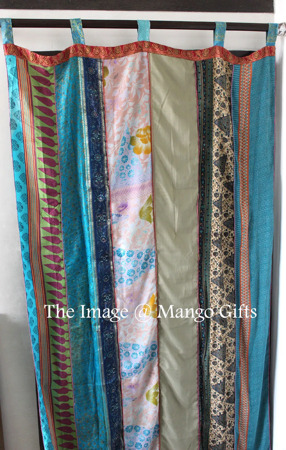 Extra Long Silk Sari Boho Curtains 14 feet Length Boho Theme Indian Sari Curtain Drapes