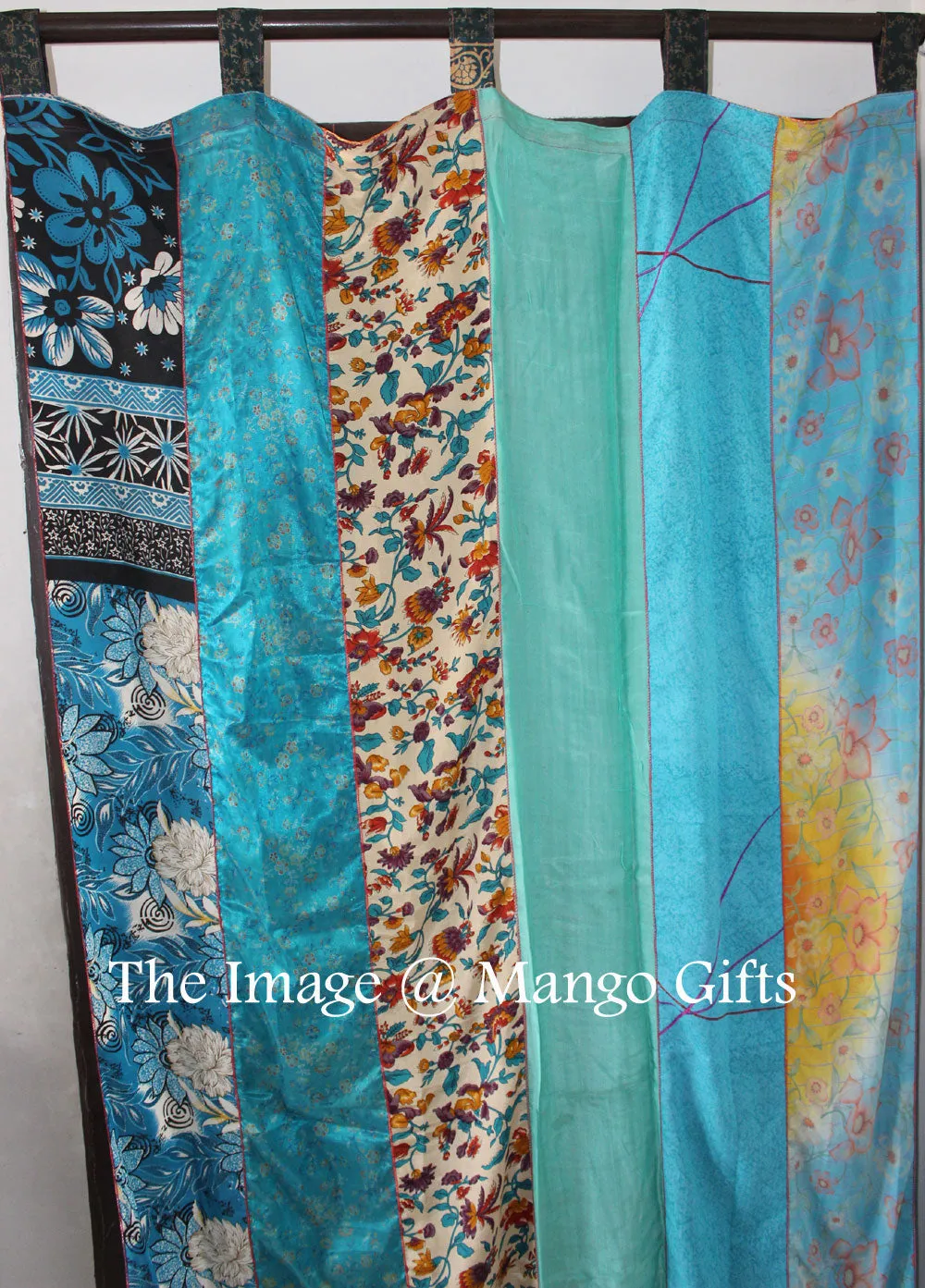 Extra Long Silk Sari Boho Curtains 14 feet Length Boho Theme Indian Sari Curtain Drapes