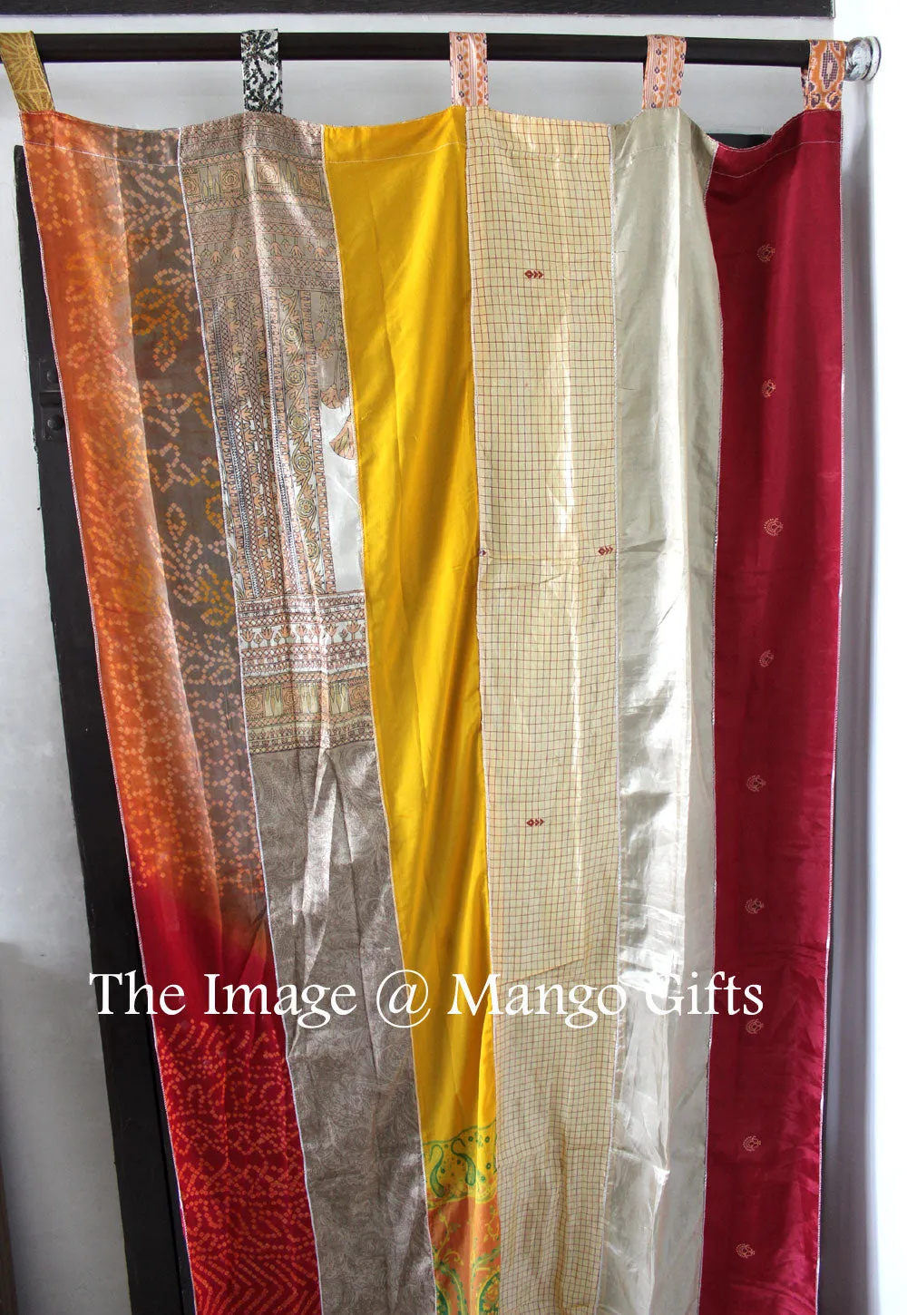 Extra Long Silk Sari Boho Curtains 14 feet Length Boho Theme Indian Sari Curtain Drapes