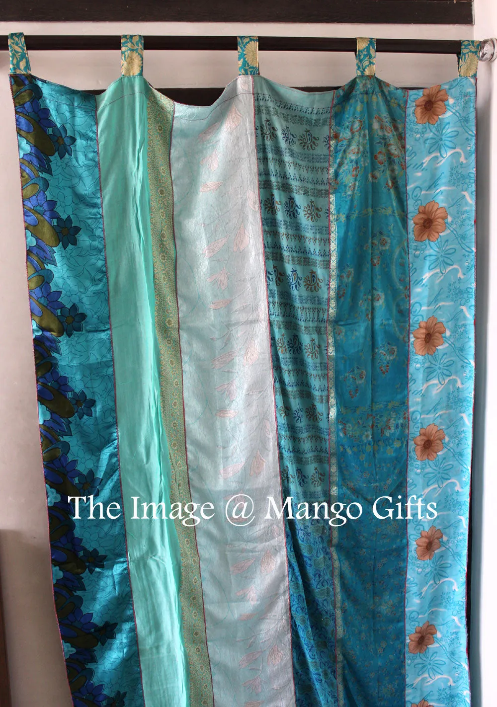 Extra Long Silk Sari Boho Curtains 14 feet Length Boho Theme Indian Sari Curtain Drapes