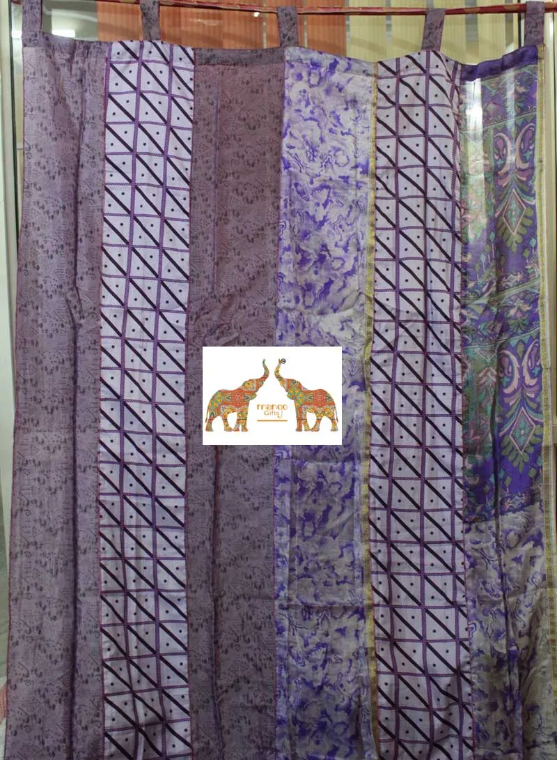 Extra Long Silk Sari Boho Curtains 14 feet Length Boho Theme Indian Sari Curtain Drapes