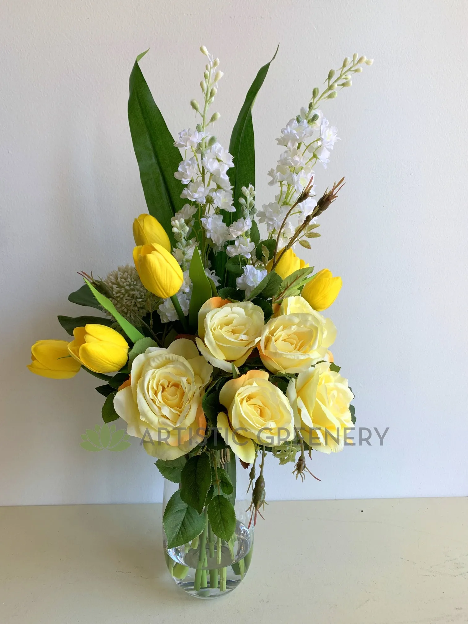 FA1112B - Tulip & Rose Floral Arrangement (75cm Height) REF: Michelle